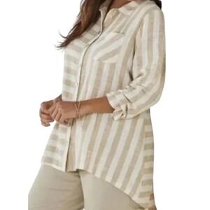 SOFT SURROUNDINGS Camina Linen Blend Stripe Blouse Tunic Size M